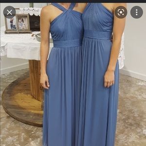 David’s Bridal steel blue chiffon bridesmaids dress